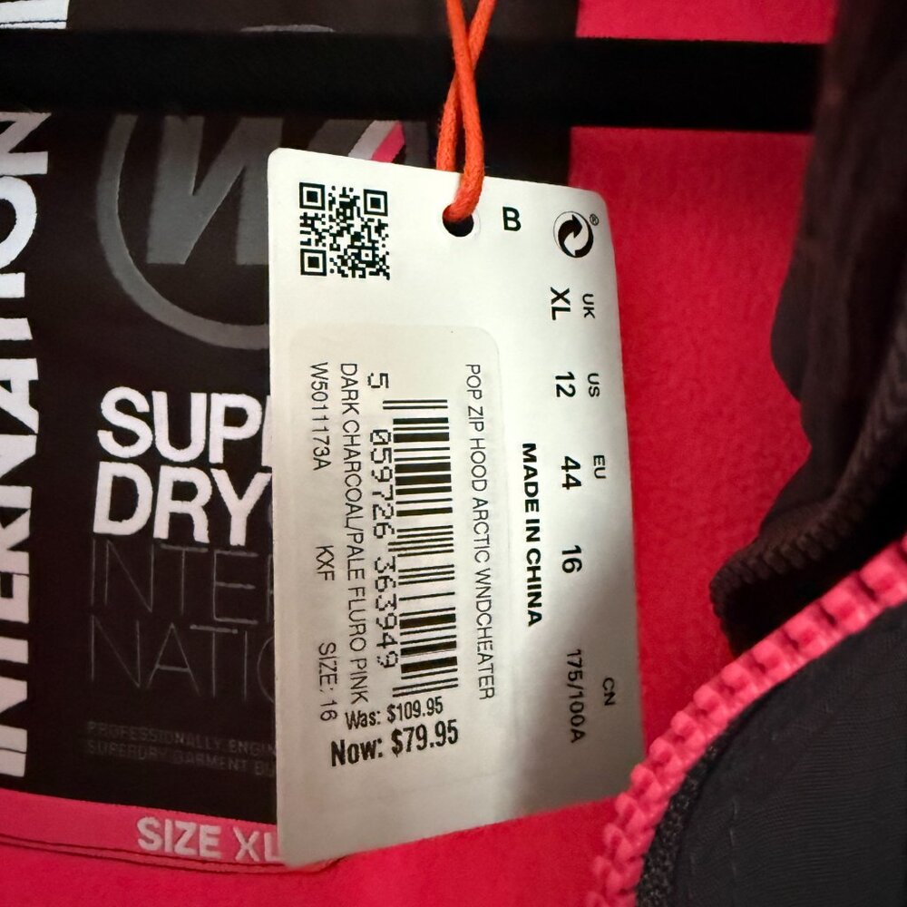 NWT Superdry Grey Pink Pop Zip Hooded Arctic SD-Windcheater Jacket XLARGE - Picture 4 of 4